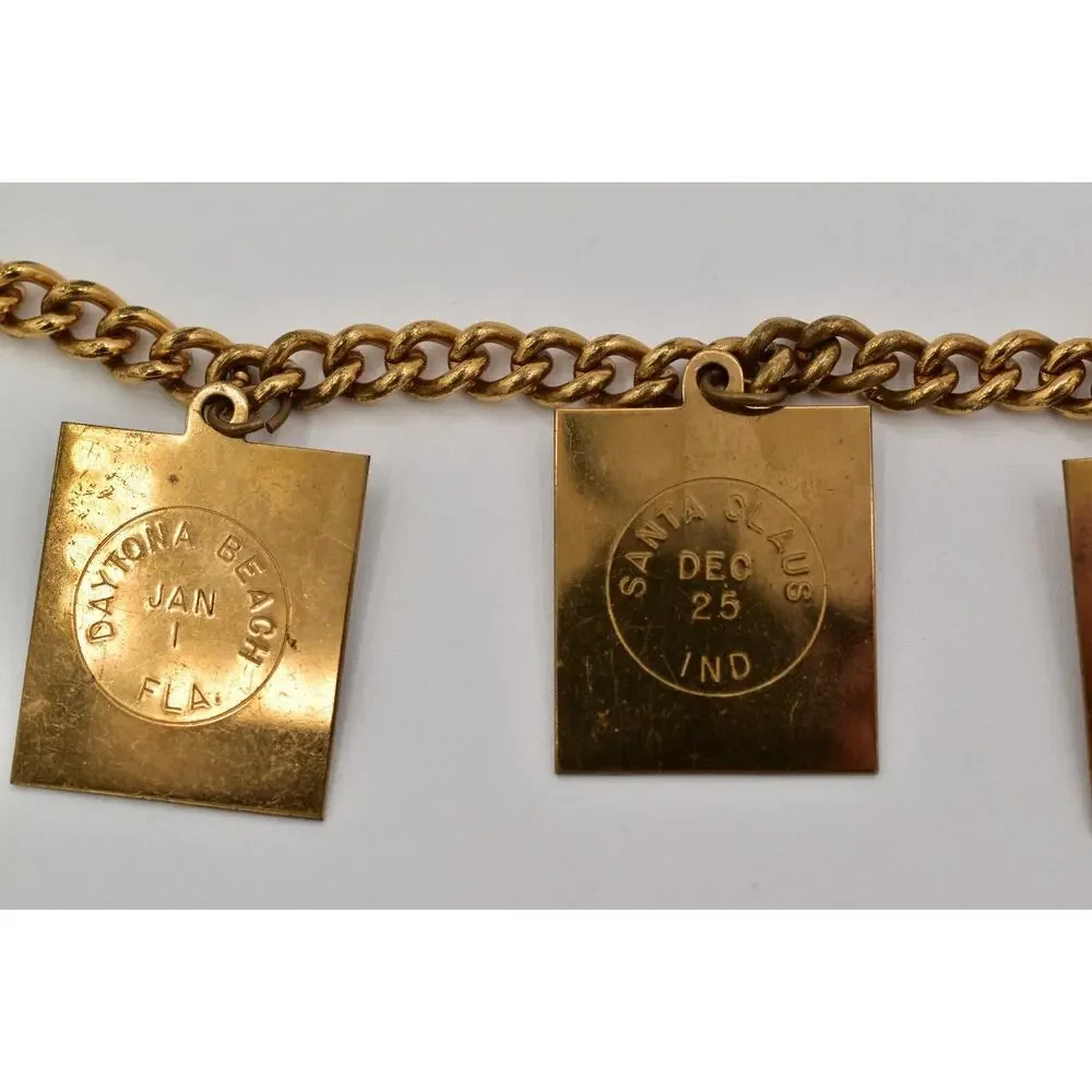Vintage Stamp Charm Bracelet Antiqued Gold Dangle USA Florida California BinAW